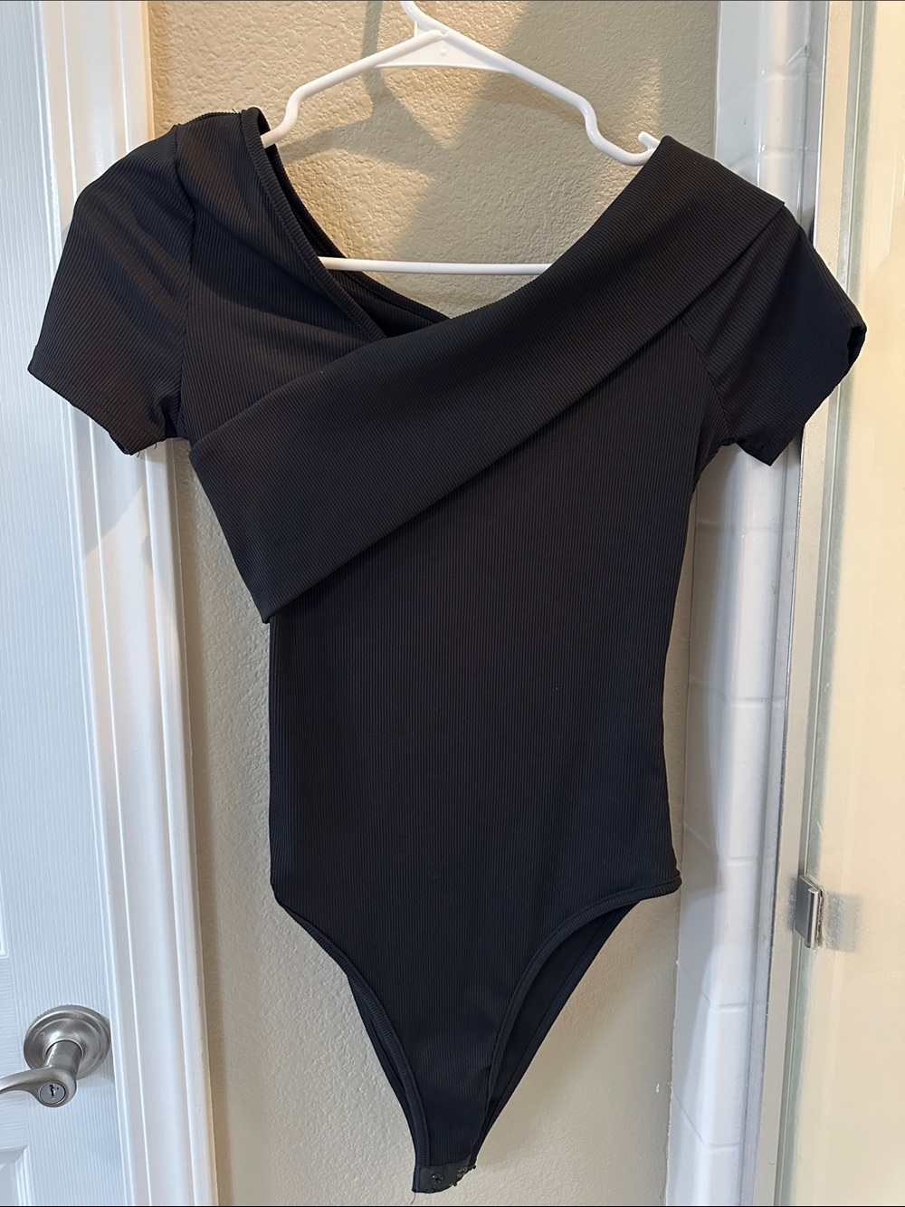 SHEIN Women Black Short-Sleeve One-Piece Bodysuit